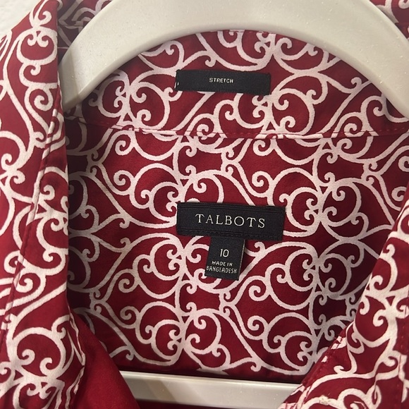 Talbots women’s button down blouse Maroon White scroll print 10 - Picture 2 of 7